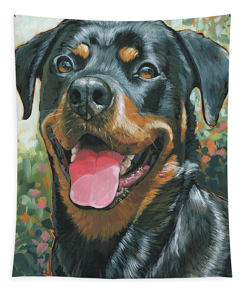 Rottweiler Tapestry featuring the painting Lucy by Nadi Spencer