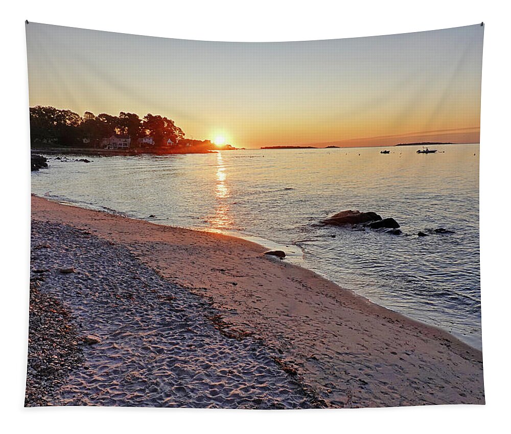 Beverly Tapestry featuring the photograph Lynch Park Beach at Sunrise Beverly MA by Toby McGuire