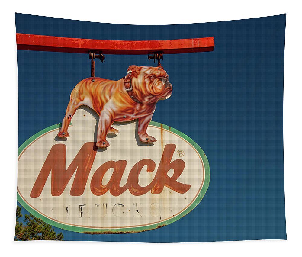 Mack Truck Tapestry featuring the photograph Mack Bulldog Vintage Sign by Kristia Adams