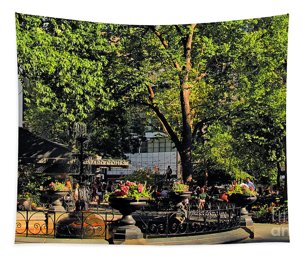 Fountain Tapestry featuring the photograph Madison Square Park Summer No.2 - A New York Impression by Steve Ember