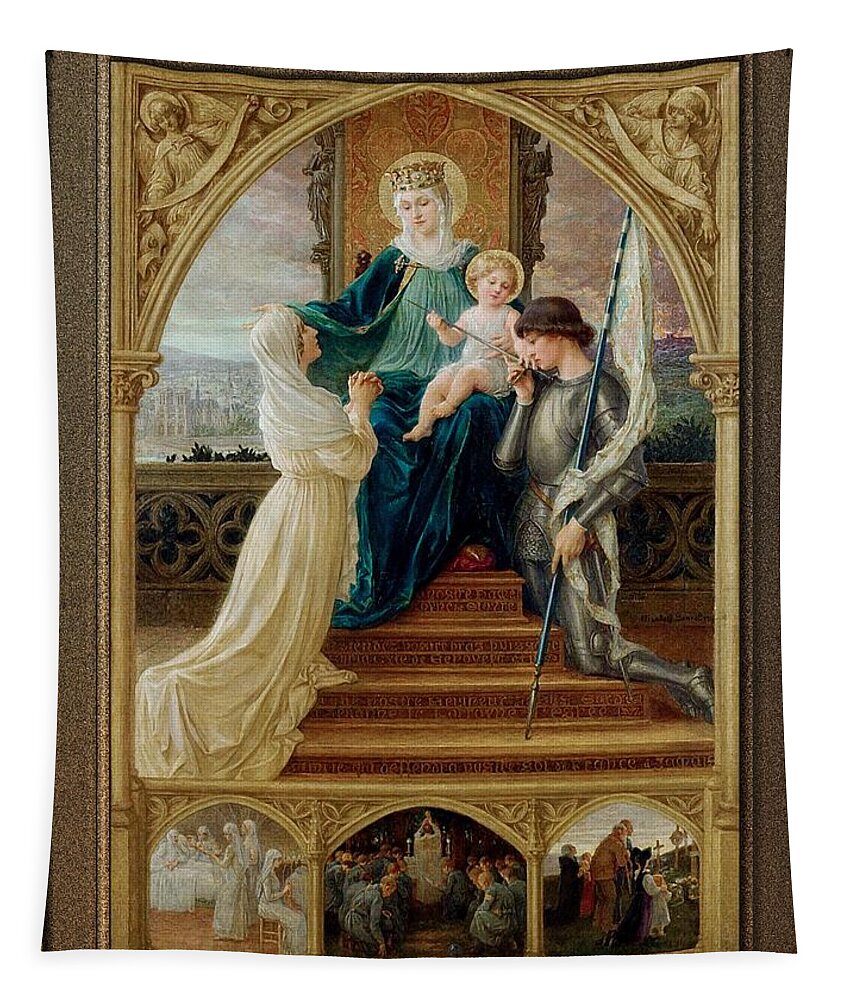 Madonna And Child Tapestry featuring the painting Madonna and Child Seated Between St. Genevieve and Joan Of Arc by Elisabeth Sonrel by Rolando Burbon