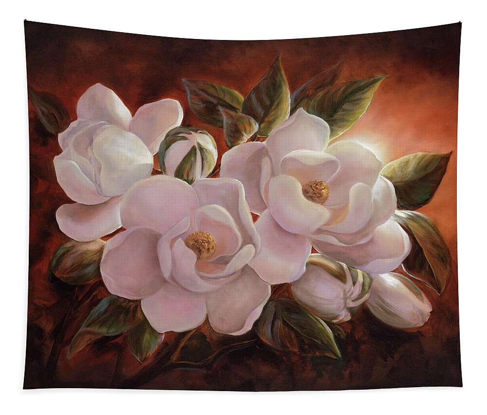 Magnolia Tapestry featuring the painting Magnolia Sunrise by Lynne Pittard