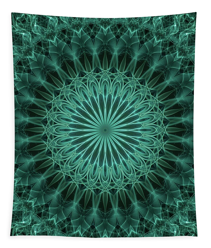Mandala Tapestry featuring the digital art Malachite green mandala by Jaroslaw Blaminsky