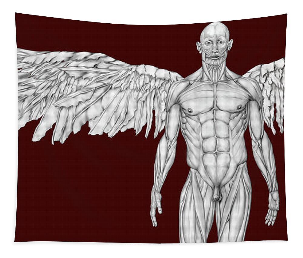 Male Angel Tapestry featuring the drawing Male Angel #3 by Rolf