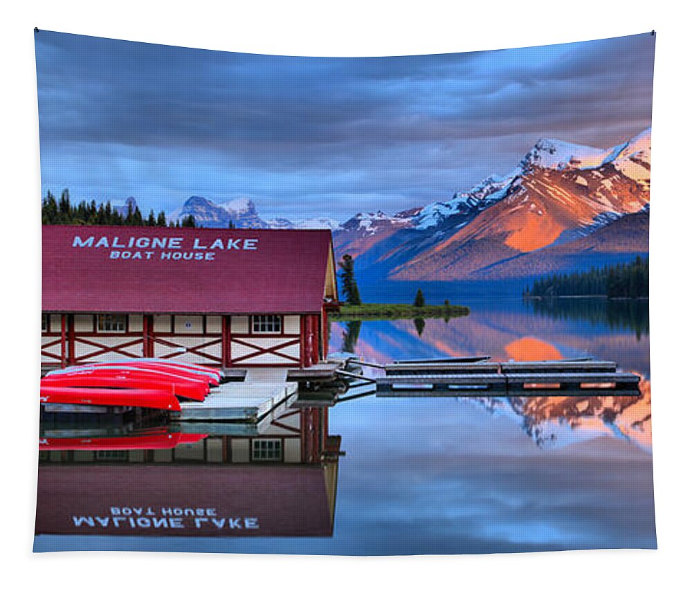 Maligne Lake Tapestry featuring the photograph Maligne Lake Sunset Spectacular by Adam Jewell