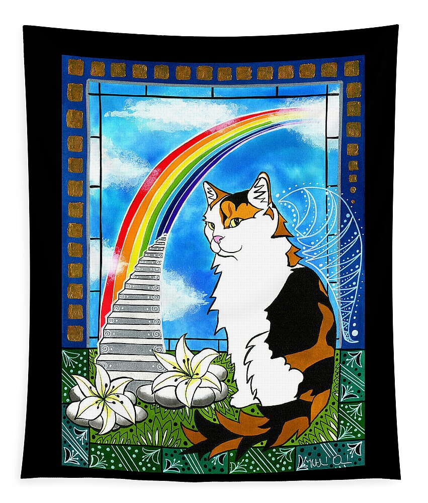Tortoiseshell Cat Tapestry featuring the painting Mama Turtle - Cat Painting by Dora Hathazi Mendes