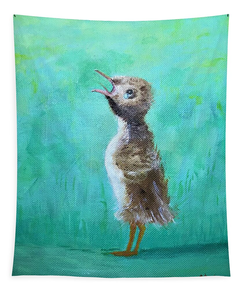 Duckling Tapestry featuring the painting Mama, where are you? by Deborah Naves