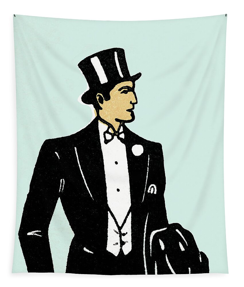 Adult Tapestry featuring the drawing Man in a tuxedo by CSA Images