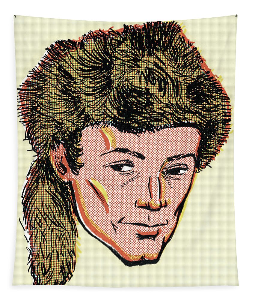 Accessories Tapestry featuring the drawing Man Wearing Coonskin Cap by CSA Images