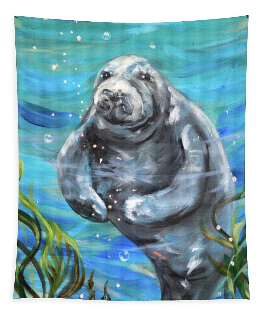 Ocean Tapestry featuring the painting Manatee Tres by Linda Olsen