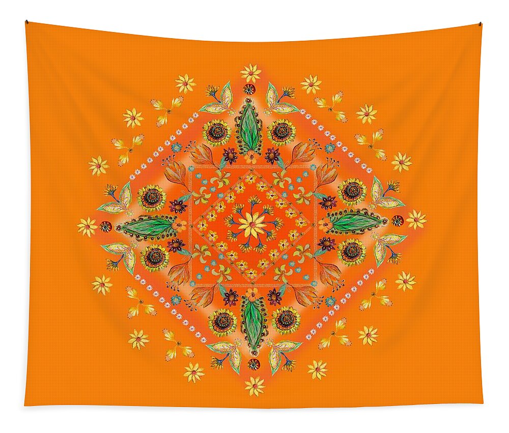 Mandala Tapestry featuring the digital art Mandala flowering series#2. Orange by Elena Kotliarker