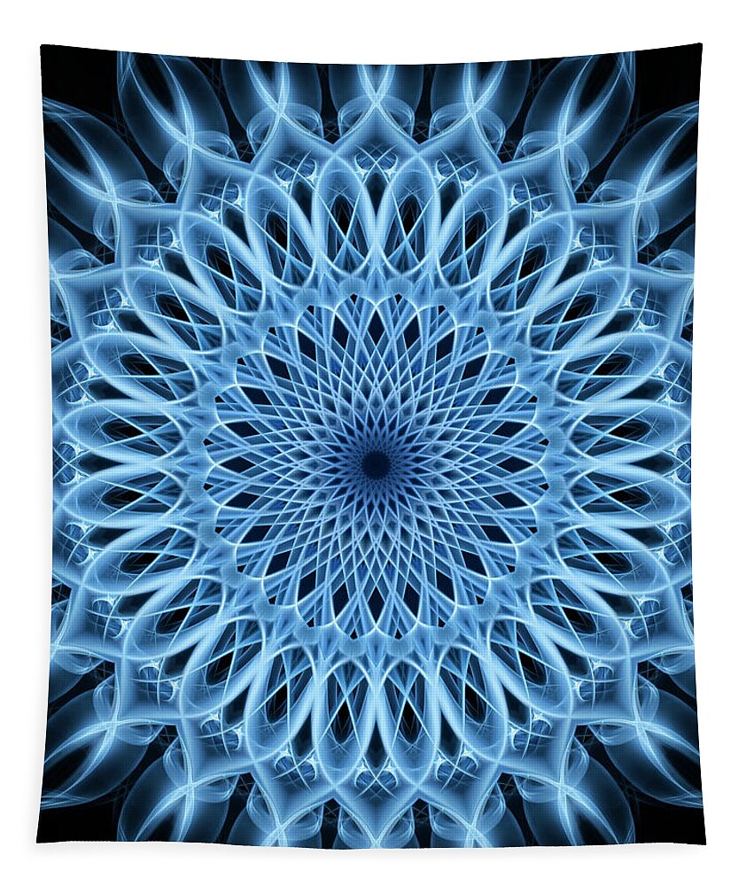 Mandala Tapestry featuring the digital art Mandala in light blue color by Jaroslaw Blaminsky
