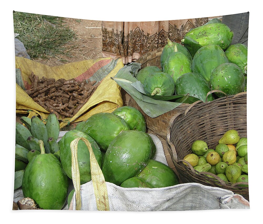 Banana Tapestry featuring the photograph Mangos, turmeric and green bananas by Steve Estvanik