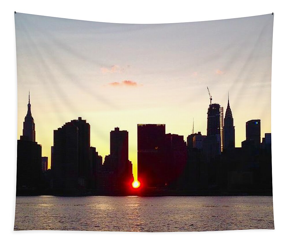 Yellow Tapestry featuring the photograph Manhattanhenge by Ydania Ogando
