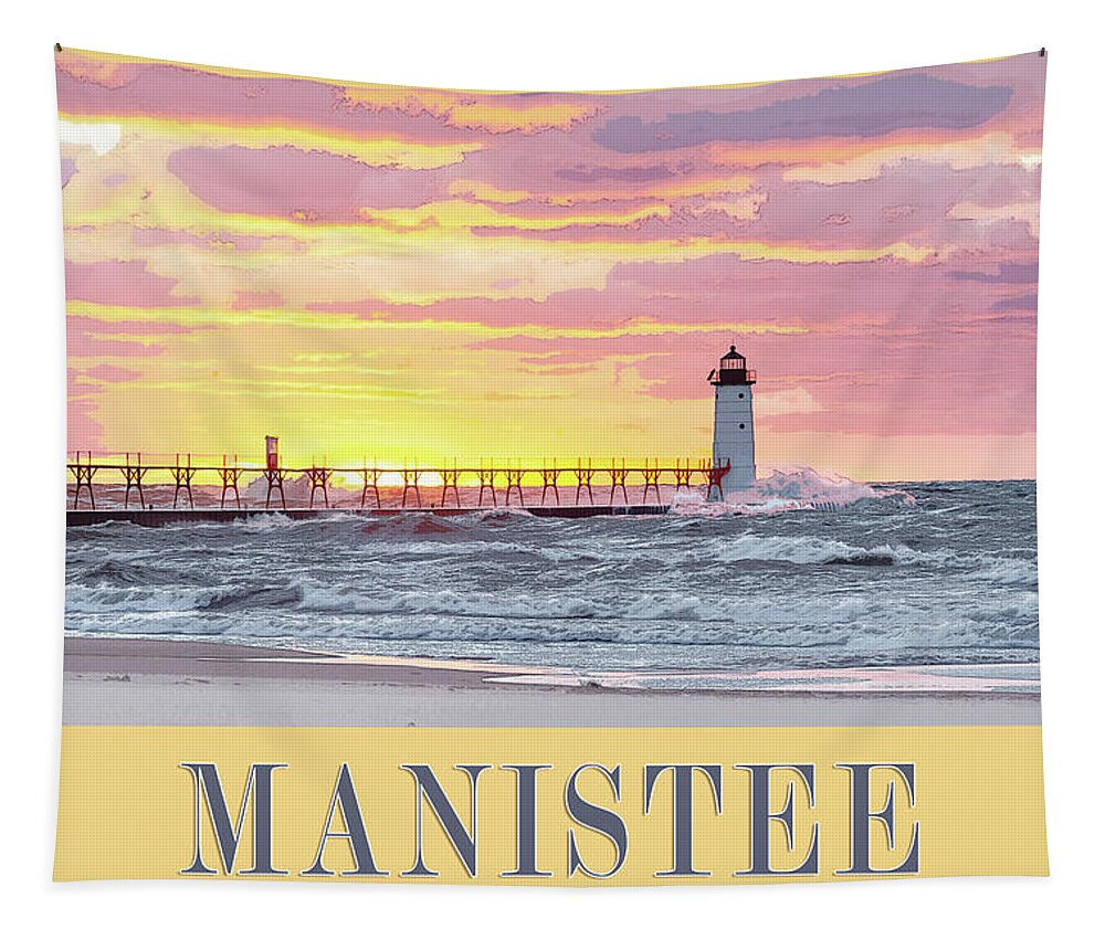 Manistee Tapestry featuring the photograph Manistee Pierhead Poster by Fran Riley