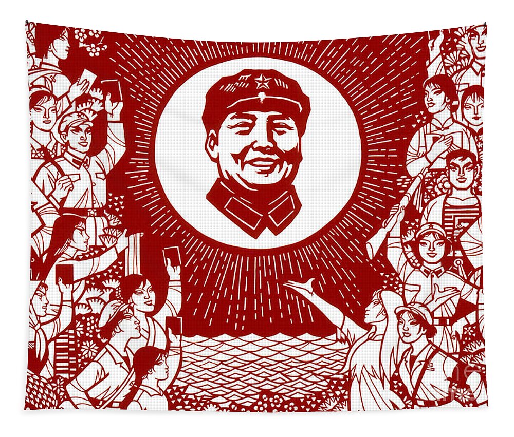 Mao Tapestry featuring the painting Mao is the red, the red sun in our heart by Chinese School