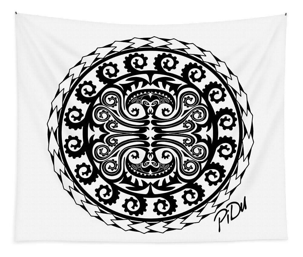 Maori Tapestry featuring the digital art Maori Octopus by Piotr Dulski
