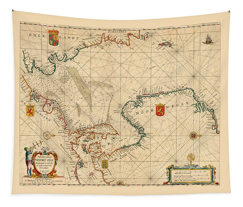 Map Of The North Sea Tapestry featuring the photograph Map Of The North Sea 1654 by Andrew Fare