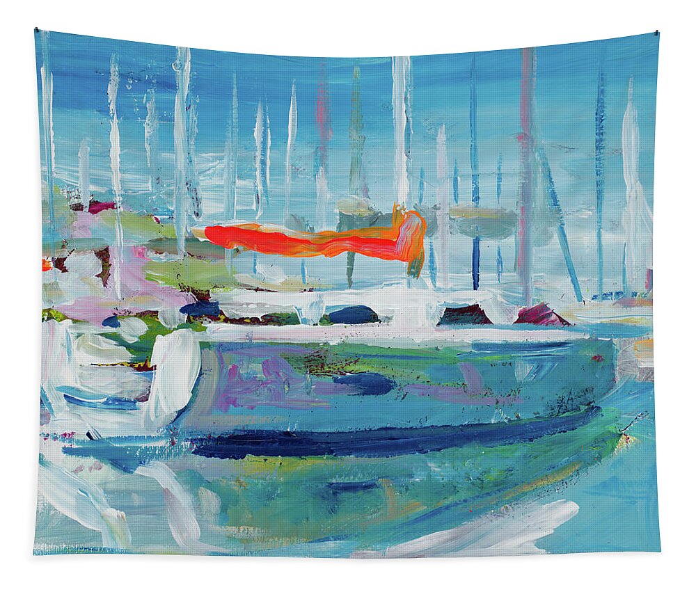 Marina Tapestry featuring the painting Marina Sailboats by Andy Beauchamp