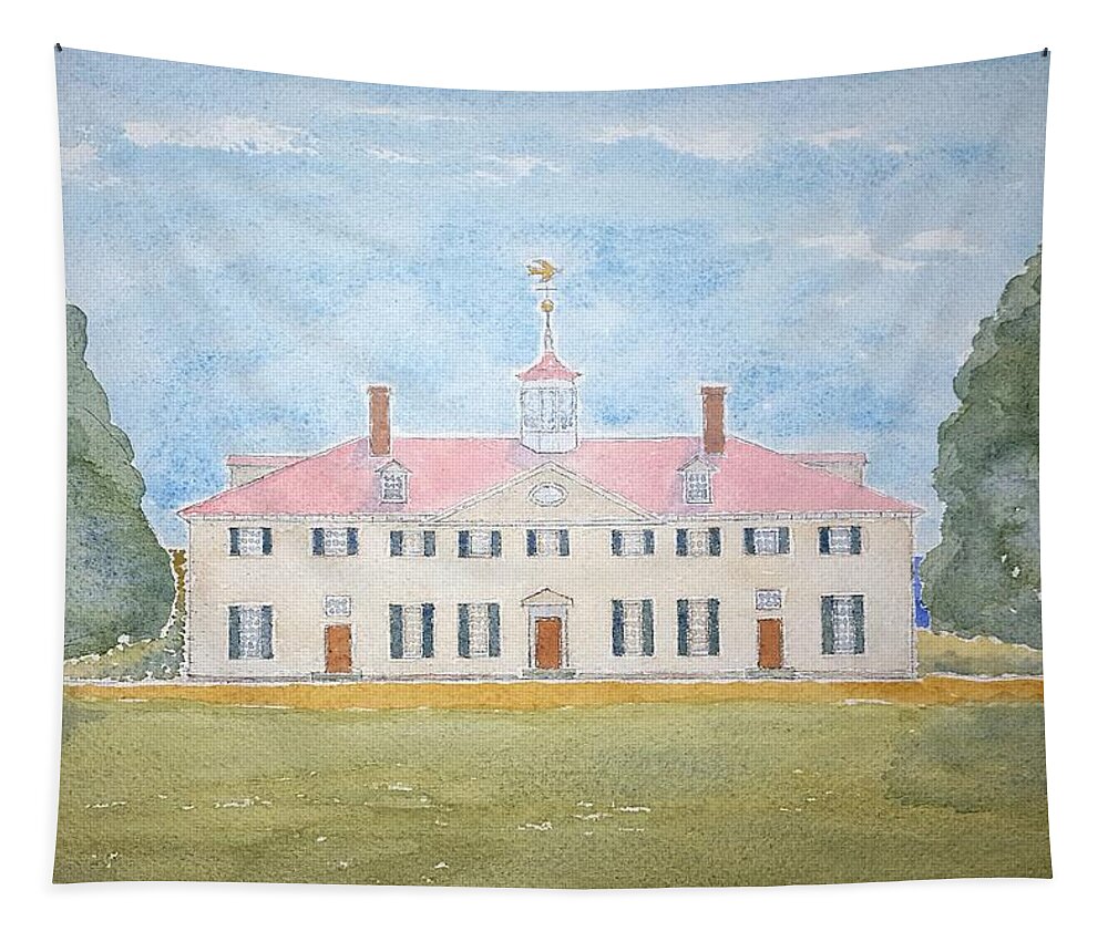 Watercolor Tapestry featuring the painting Martha's House of Lore by John Klobucher