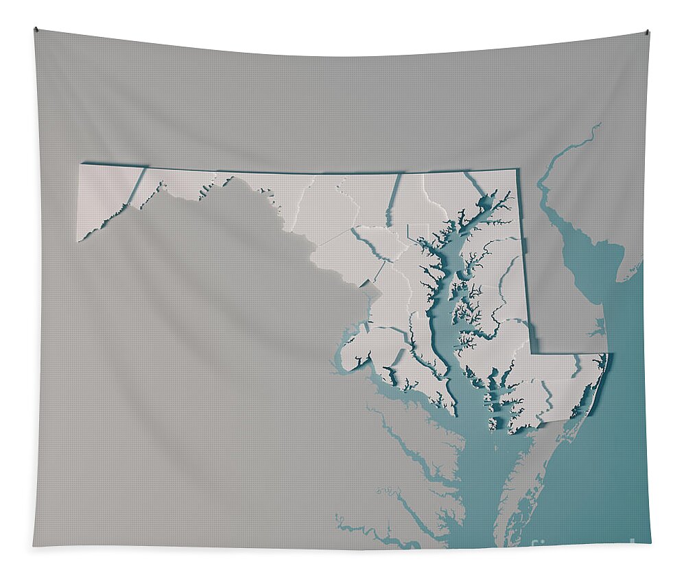 Maryland Tapestry featuring the digital art Maryland US State Map Administrative Divisions Counties 3D Rende by Frank Ramspott