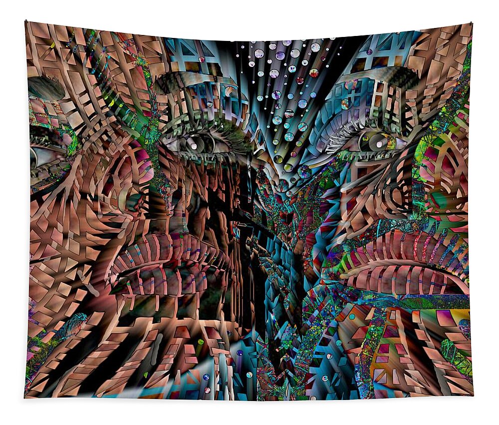 Modern Abstract Art Tapestry featuring the mixed media Mask Inner Spirit by Joan Stratton