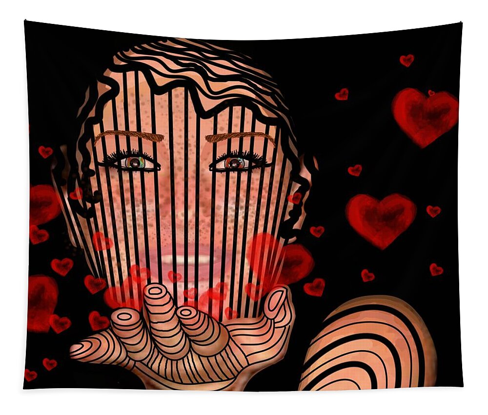 Mask Of Valentine Tapestry featuring the mixed media Mask of Valentine by Joan Stratton