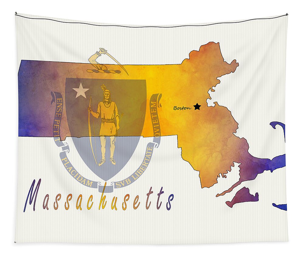 Art & Collectibles Tapestry featuring the painting Massachusetts Watercolor Map Style 2 by Greg Edwards