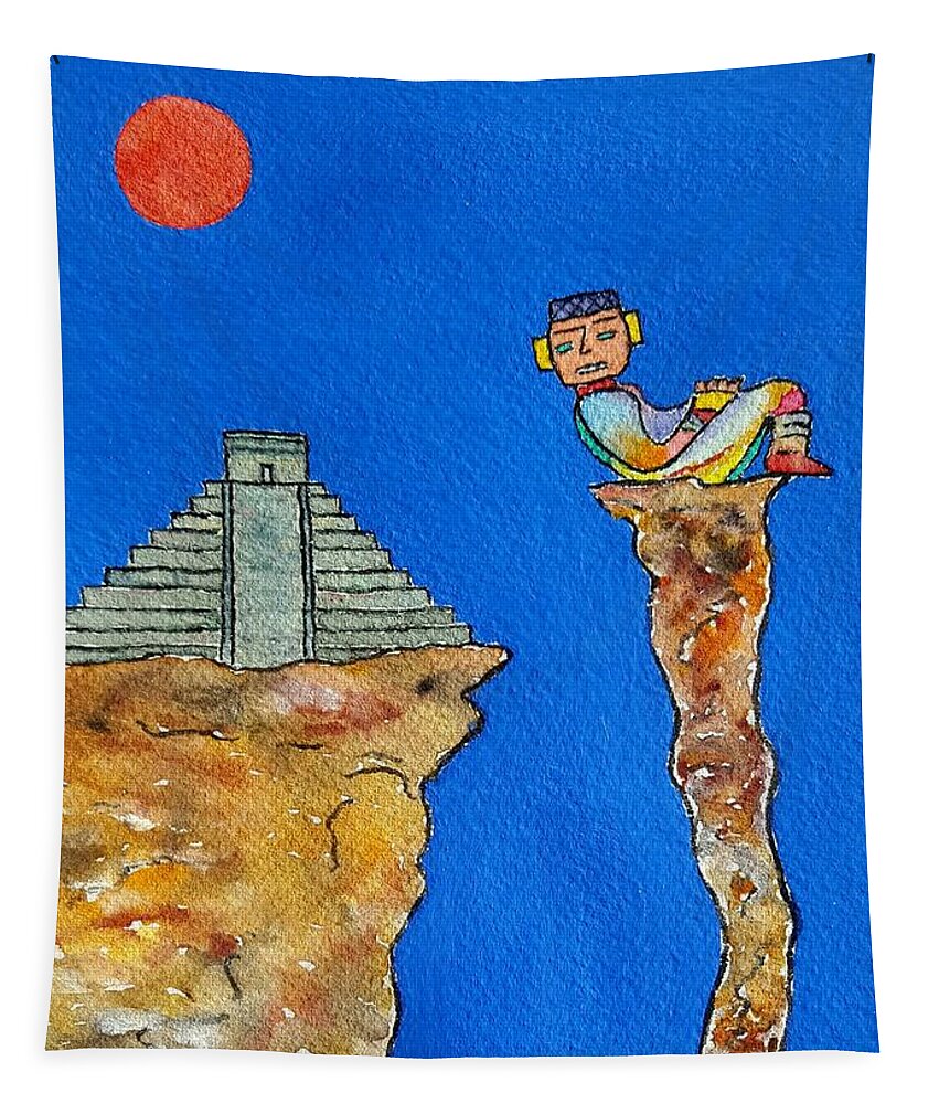Watercolor Tapestry featuring the painting Mayan Sun Lore by John Klobucher