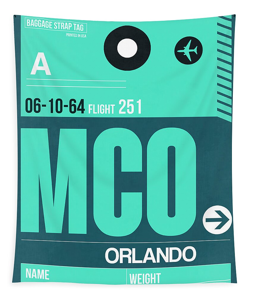 Orlando Tapestry featuring the digital art MCO Orlando Luggage Tag II by Naxart Studio