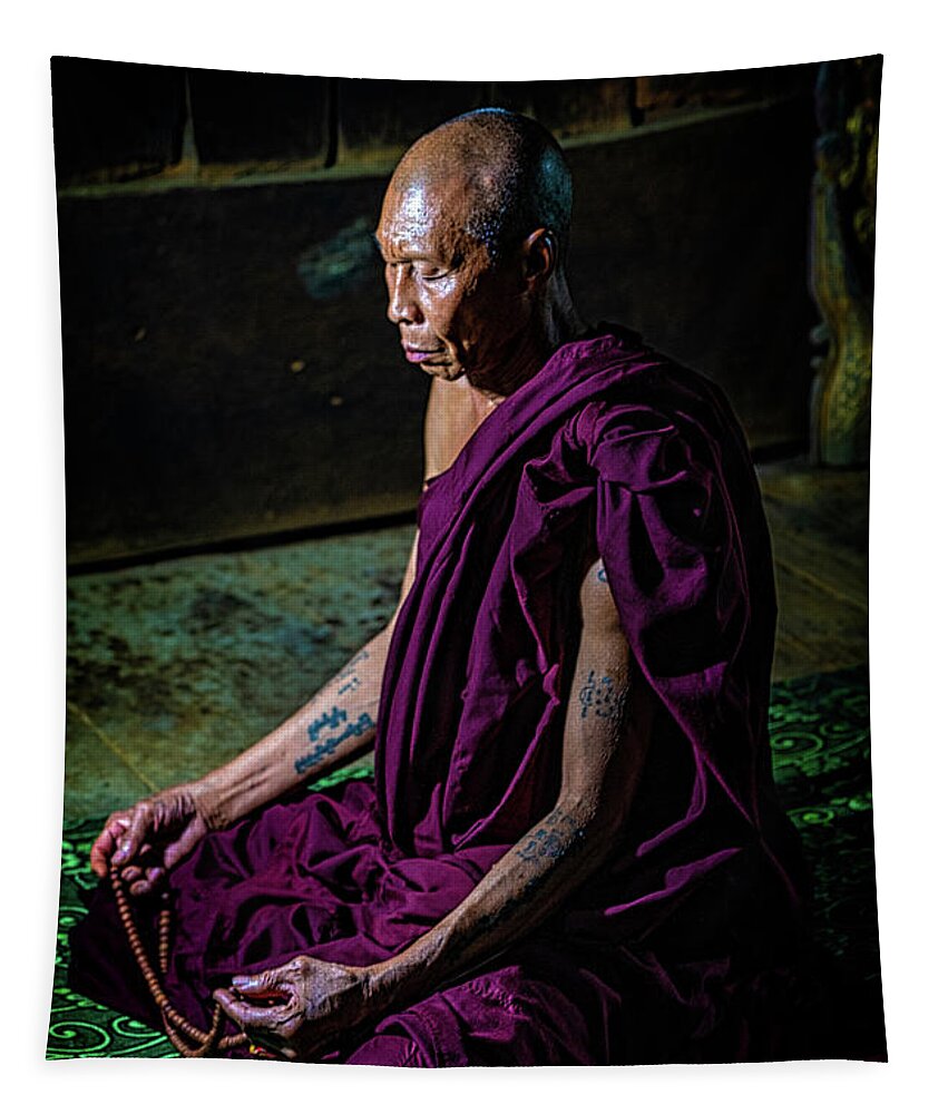 Monk Tapestry featuring the photograph Meditating Buddhist Monk by Chris Lord