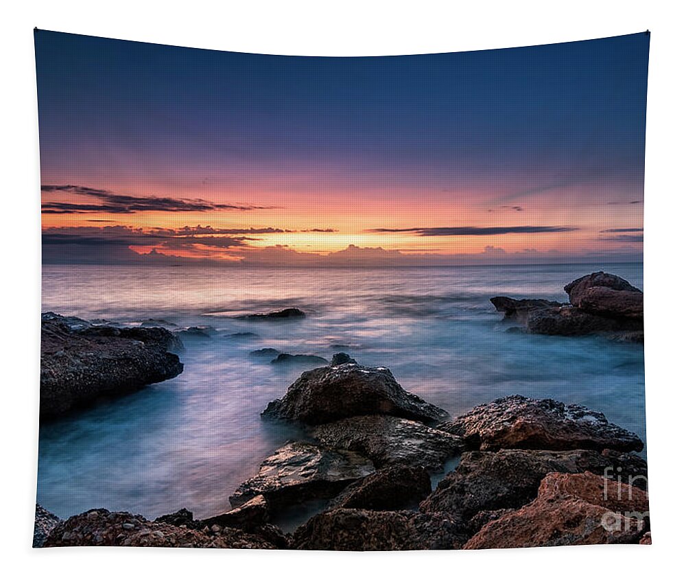 Mediterranean Sea Tapestry featuring the photograph Mediterranean sunrise by Hernan Bua
