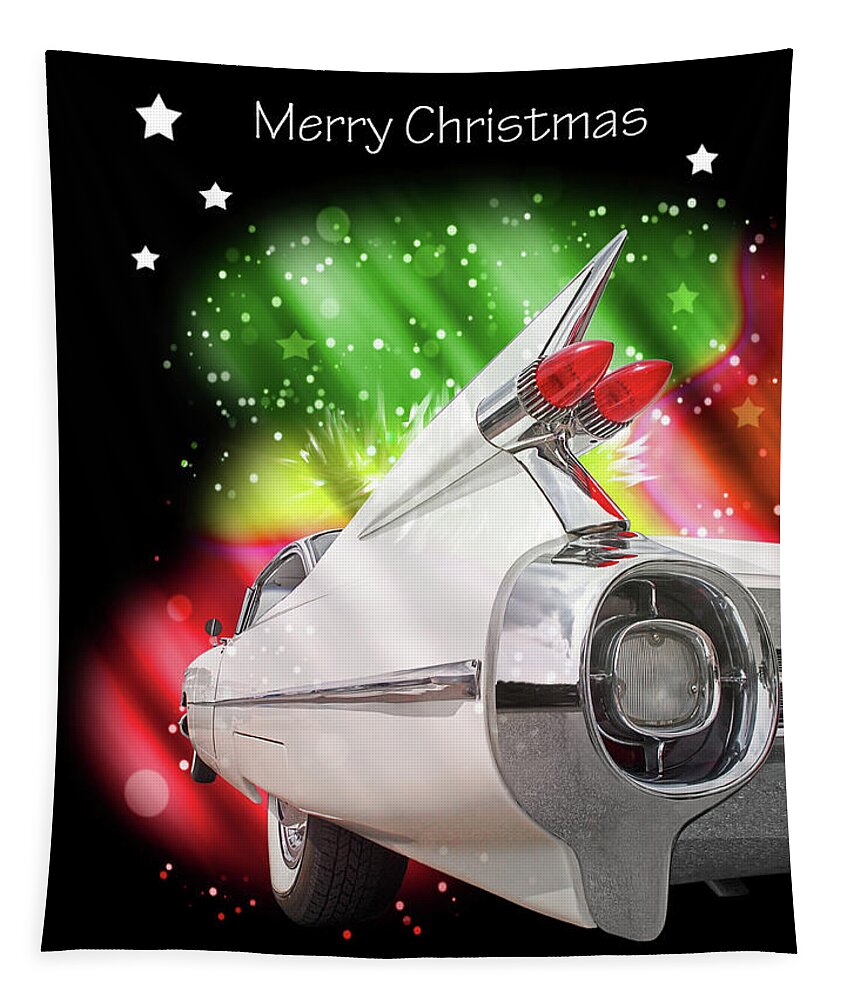 Christmas Card Tapestry featuring the photograph Merry Christmas Cadillac by Gill Billington