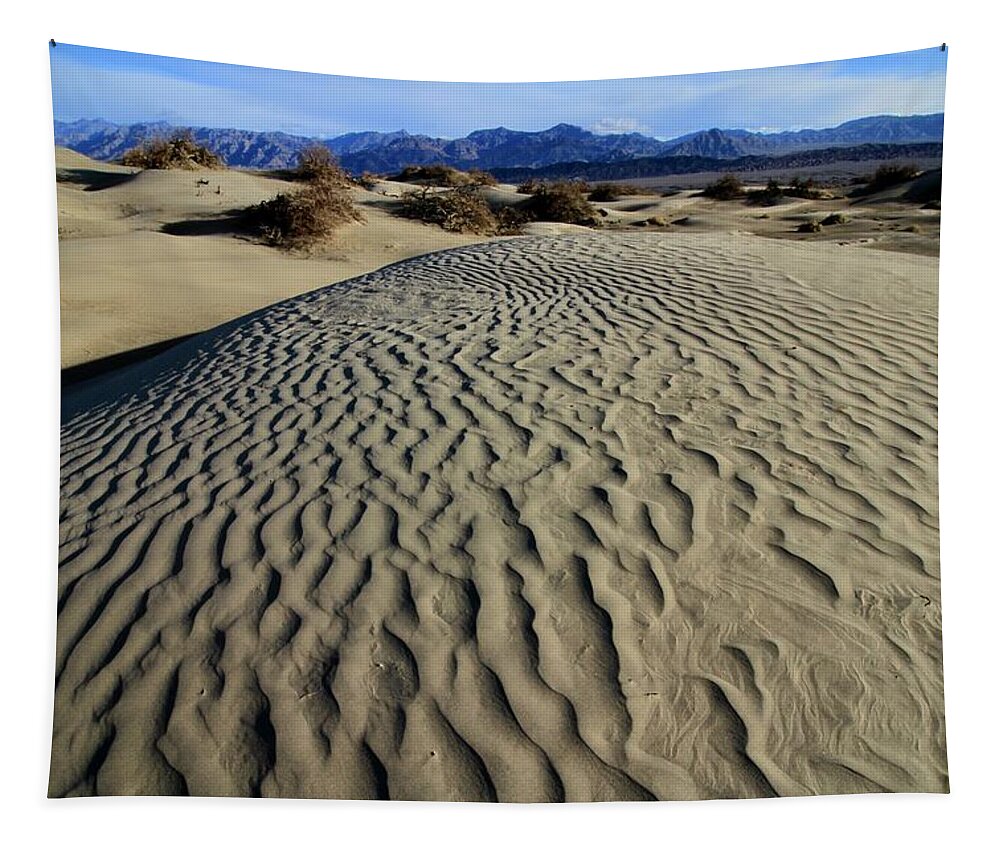 Death Valley National Park Tapestry featuring the photograph Mesquite Flat Sand Dunes Grapevine Mountains by Ed Riche