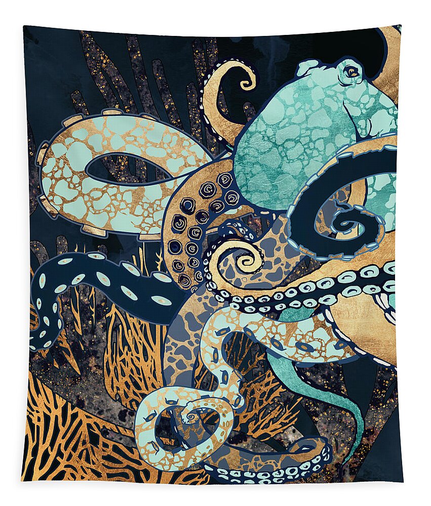 Digital Tapestry featuring the digital art Metallic Octopus II by Spacefrog Designs