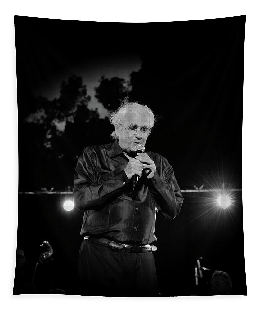 Michel Legrand Tapestry featuring the photograph Michel Legrand - Black And White by Jean Francois Gil