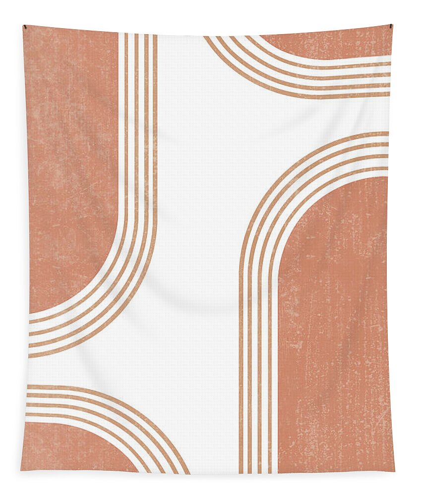 Mid Century Modern Tapestry featuring the mixed media Mid Century Modern 4 - Geometrical Abstract - Minimal Print - Terracotta Abstract - Burnt Sienna by Studio Grafiikka