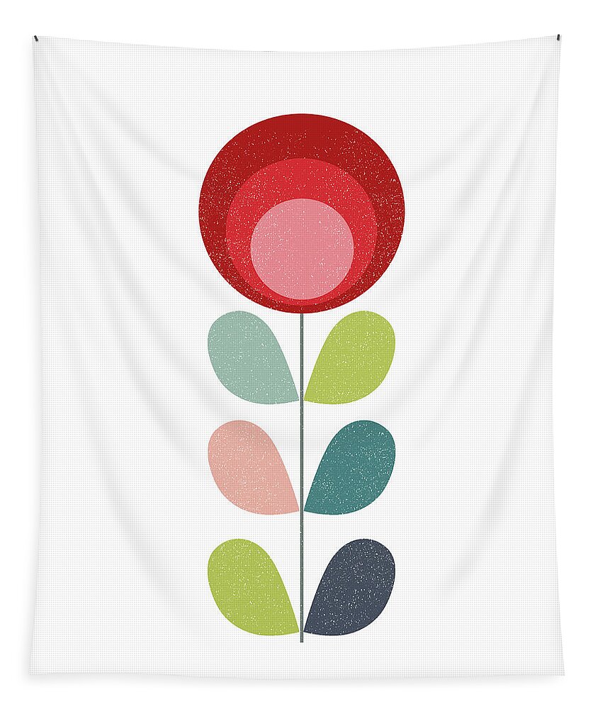 Mid-century Tapestry featuring the mixed media Mid Century Modern Red Flower I by Naxart Studio