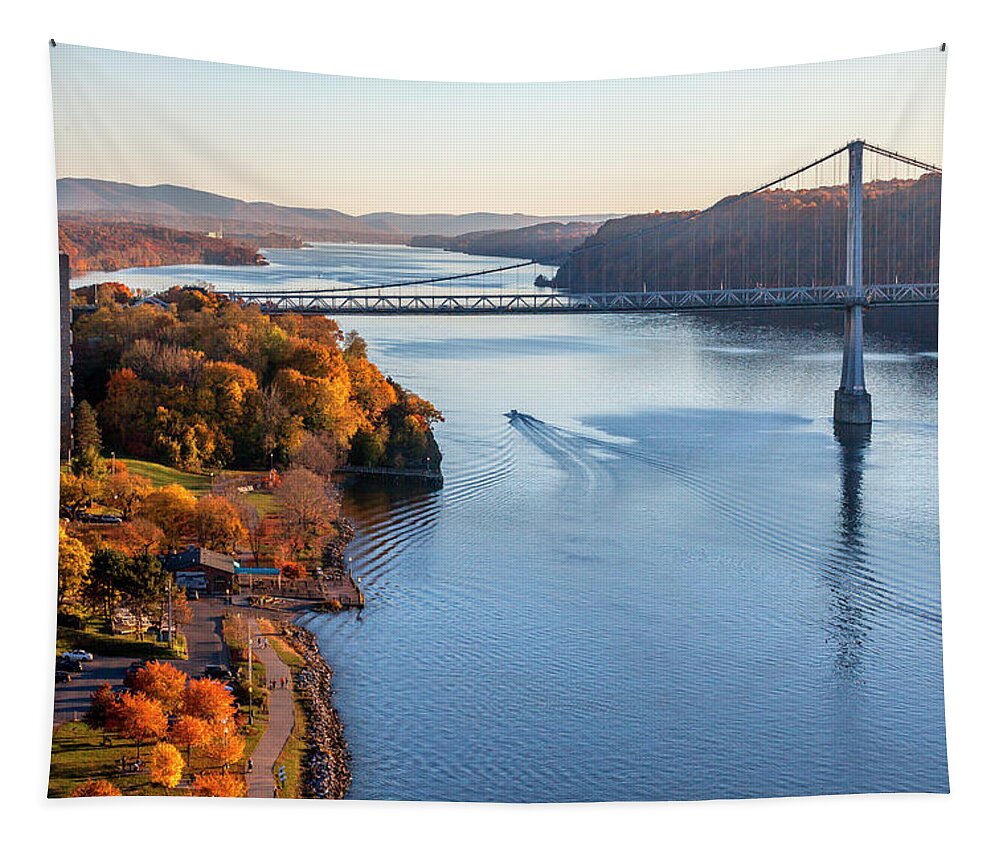 Estock Tapestry featuring the digital art Mid Hudson Bridge & Hudson River, Ny by Lumiere