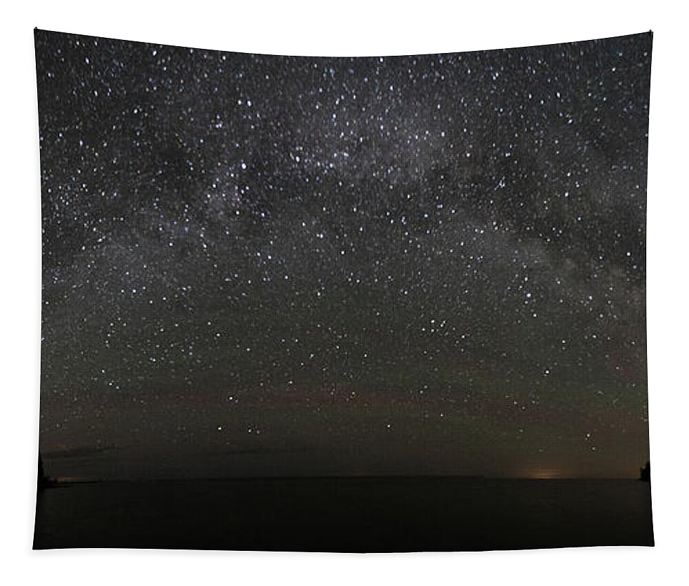 Door County Tapestry featuring the photograph Milky Way Panoramic Over Cana Island by Paul Schultz