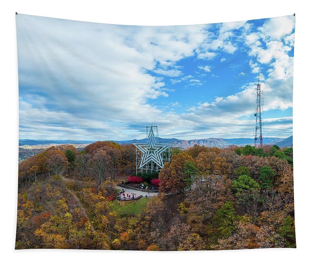 Panoramic Tapestry featuring the photograph Mill Mountain Star Closeup 2 by Star City SkyCams