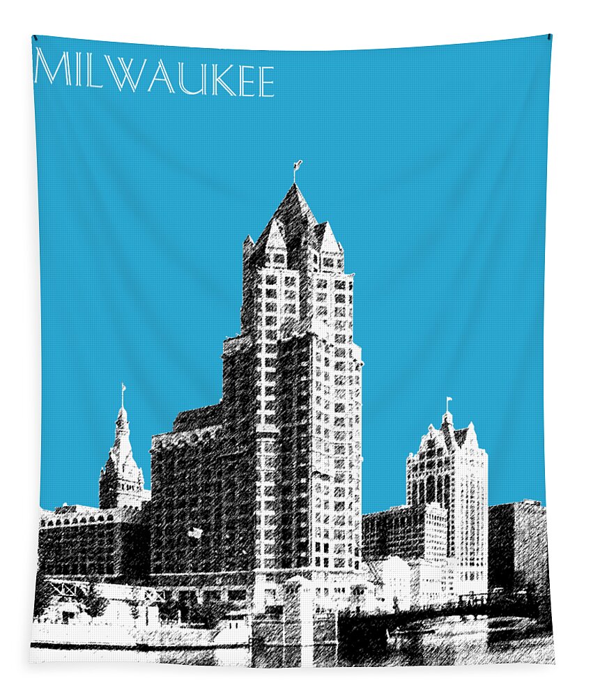 Architecture Tapestry featuring the digital art Milwaukee Skyline - 4 - Coral by DB Artist