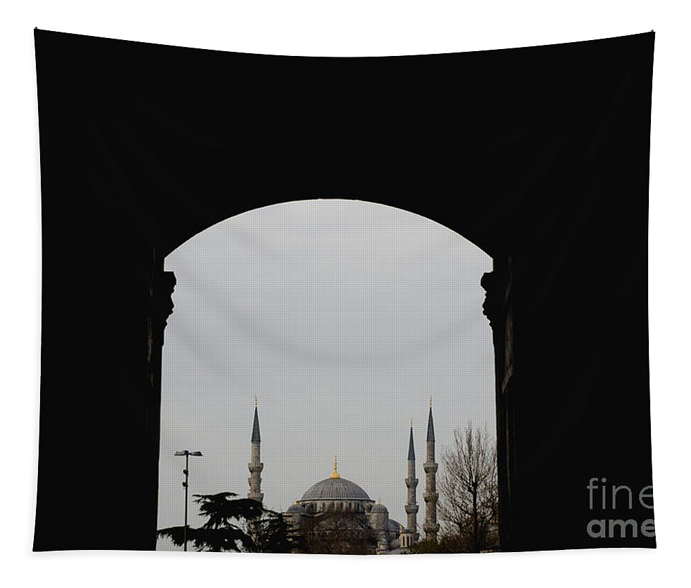 Antique Tapestry featuring the photograph minarets in the city for the prayer of the Muslim religion by Joaquin Corbalan