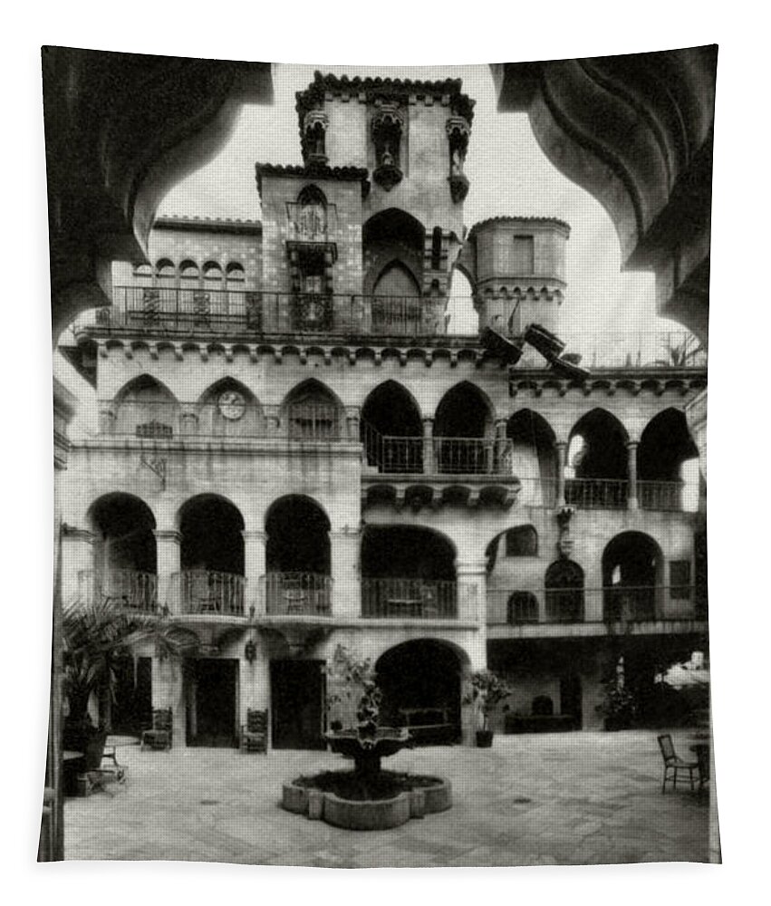 Mission Inn Tapestry featuring the photograph Mission Inn - St. Francis Atrio - 1930s by Sad Hill - Bizarre Los Angeles Archive
