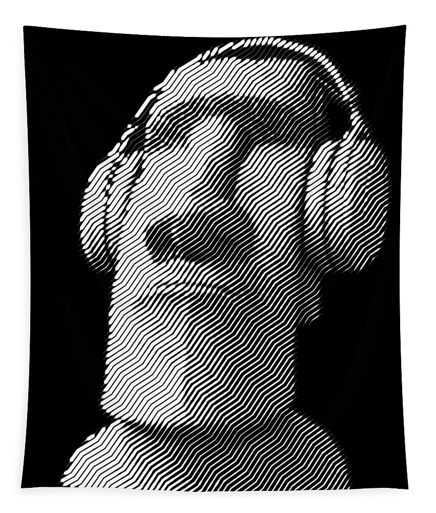 Headphones Tapestry featuring the digital art Moai wearing headphones by Cu Biz