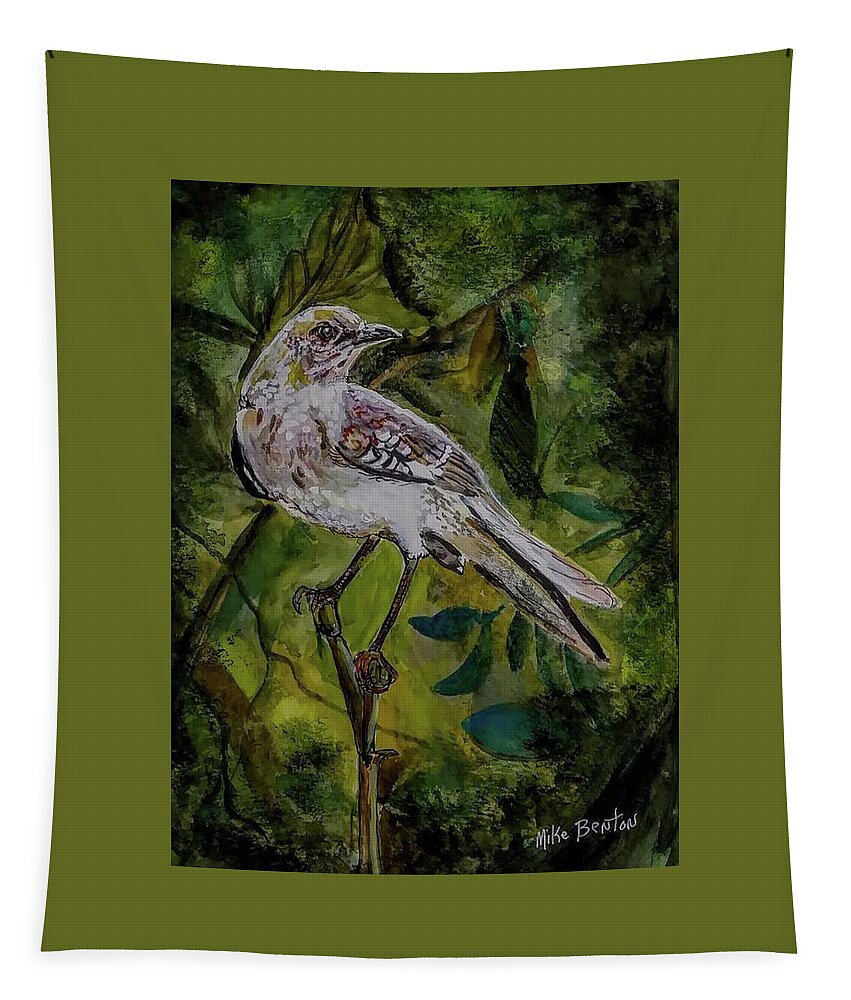 Mocking Bird Tapestry featuring the painting Mocking Bird by Mike Benton