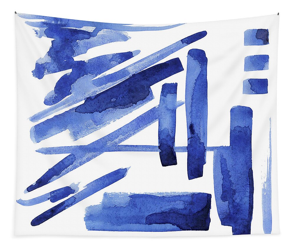 Diagonal Tapestry featuring the painting Modern Asian Inspired Abstract Blue and White 3 by Audrey Jeanne Roberts