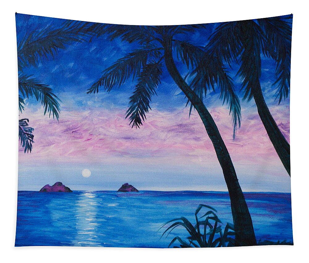 Hawaii Tapestry featuring the painting Mokulea Moonrise by Megan Collins