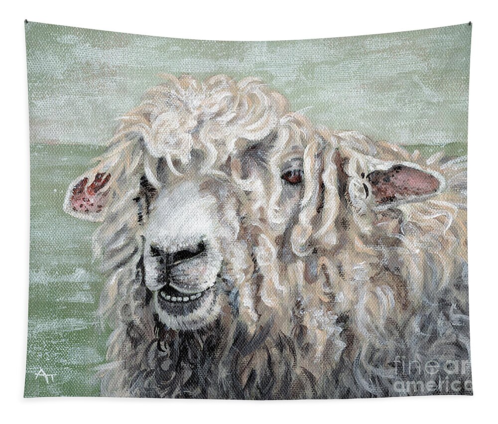 Farm Tapestry featuring the painting Mona-Fleece-A Sheep by Annie Troe