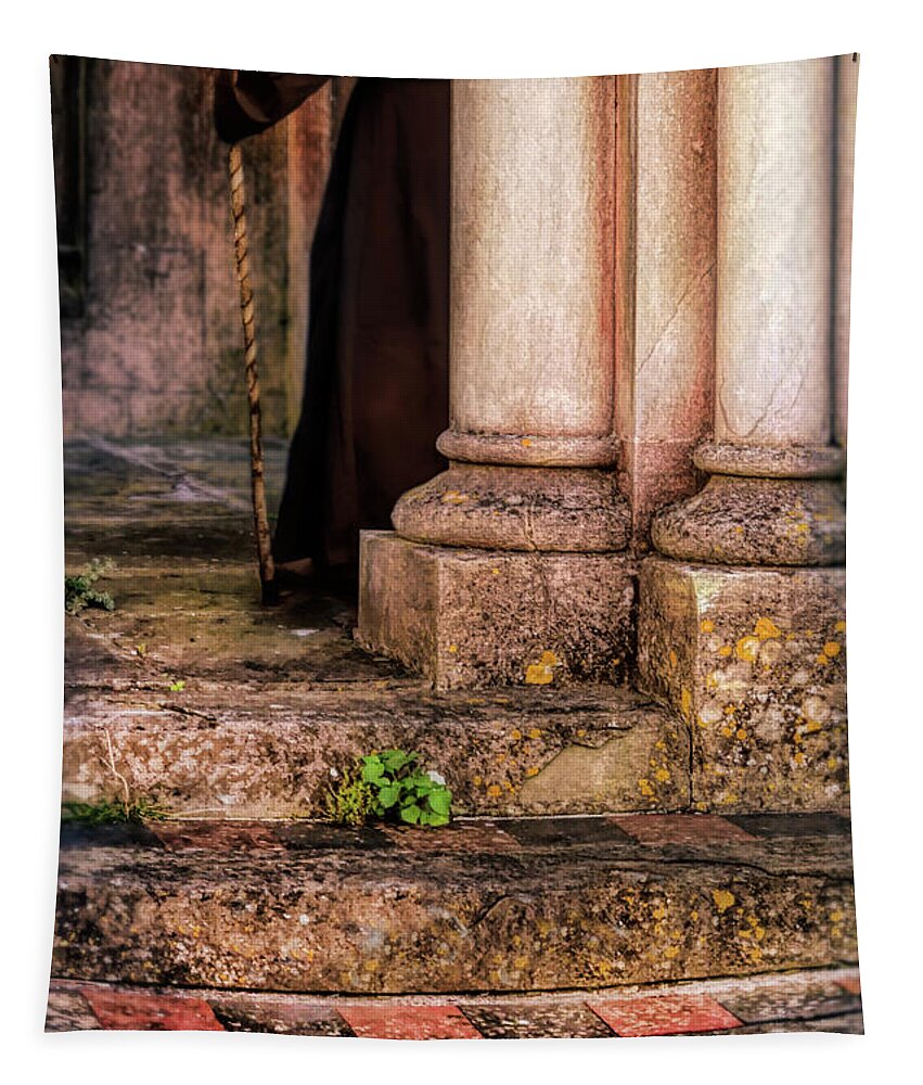 Monk Tapestry featuring the photograph Monk Behind Columns by Jill Battaglia